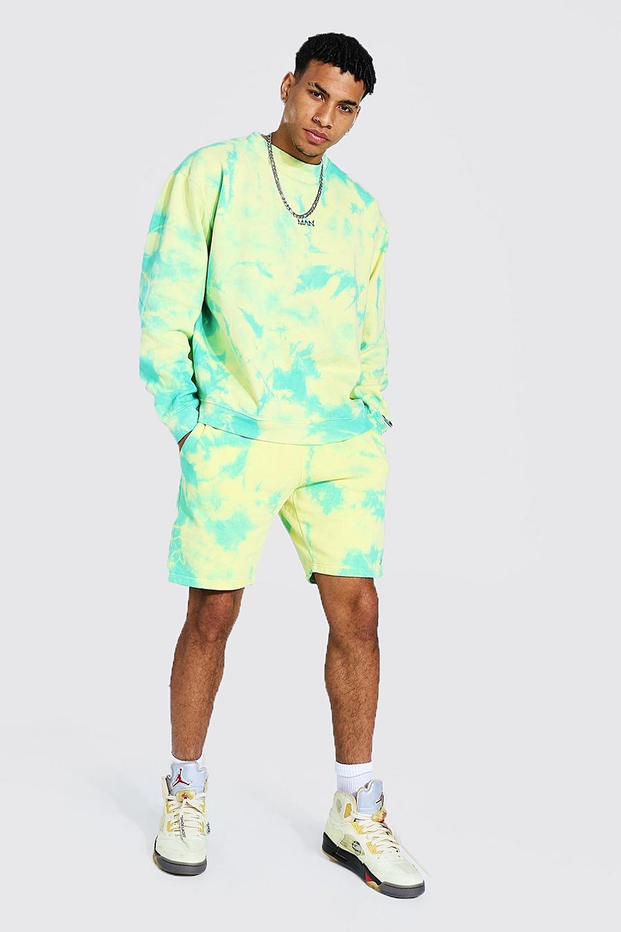 Green Oversized Man Tie Dye Short Sweater Tracksuit image number 1