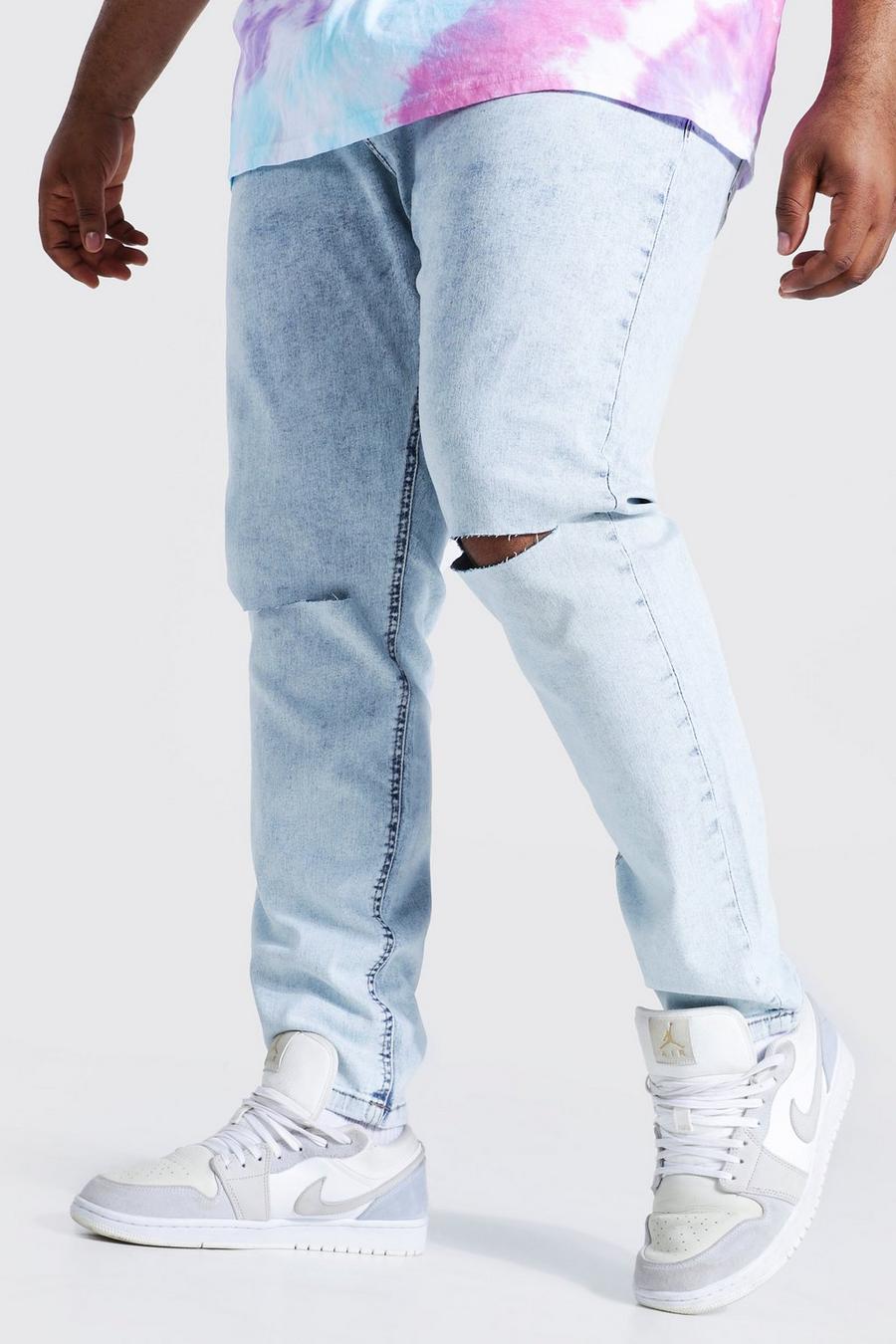 Ice blue Plus - Skinny jeans med slitna knän image number 1