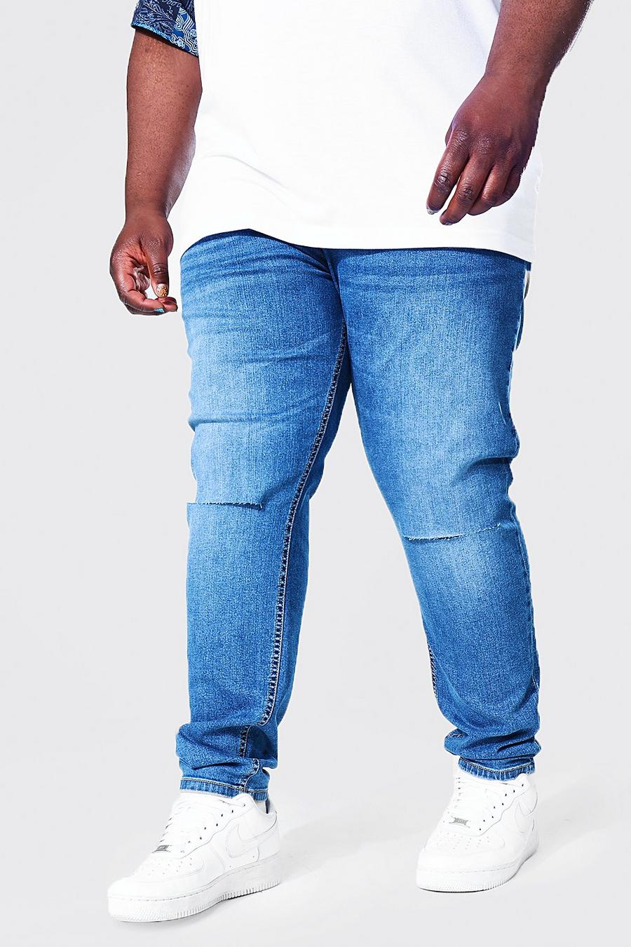 Antique blue Plus Stretch Skinny Jeans Met Gescheurde Knieën image number 1