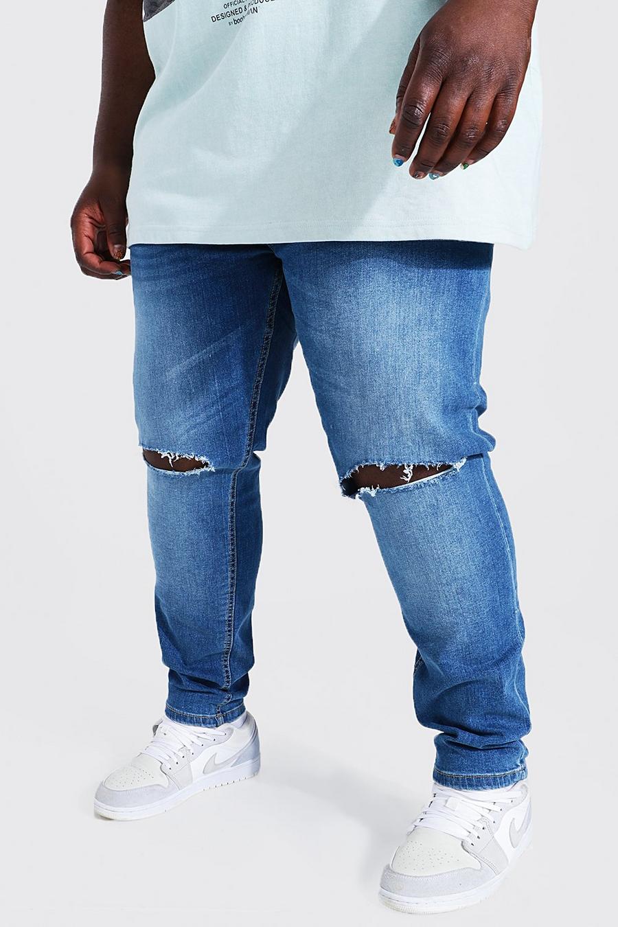 Antique blue Plus - Skinny jeans med stretch och slitna knän image number 1