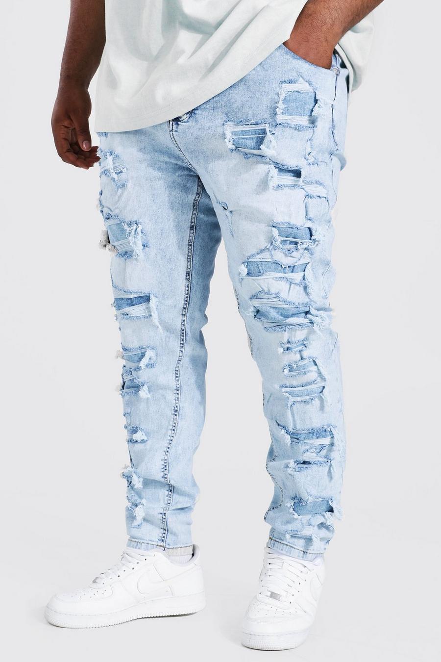 Ice blue Plus - Skinny jeans med stretch och lagningar image number 1