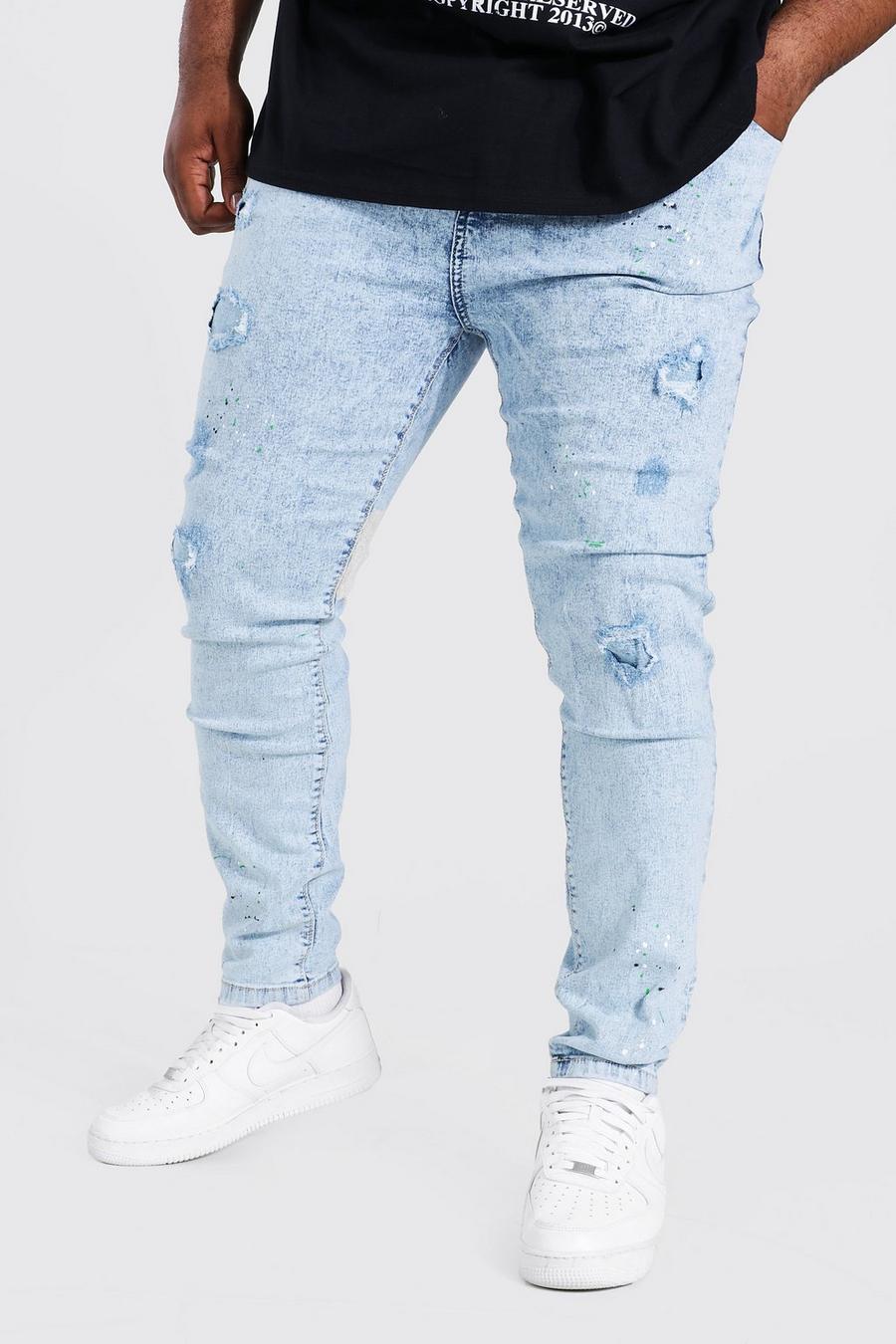 Ice blue Plus - Super skinny jeans med färgstänk image number 1