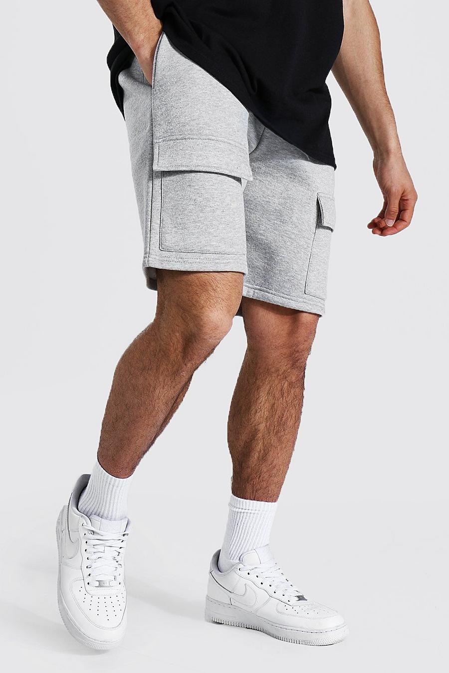 Grey marl Regular Mid Front Pocket Cargo Jersey Shorts image number 1