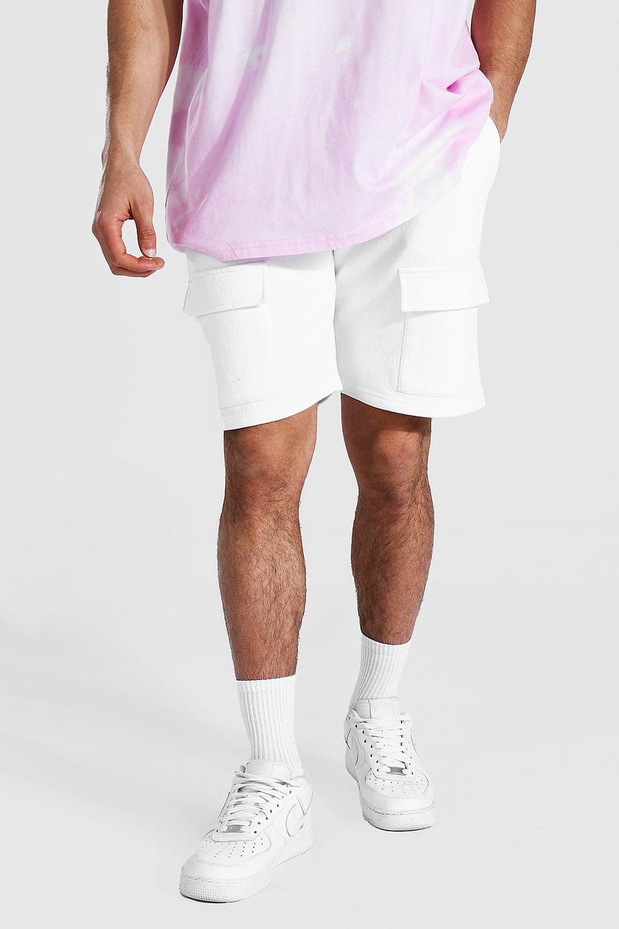 White Regular Mid Front Pocket Cargo Jersey Shorts image number 1