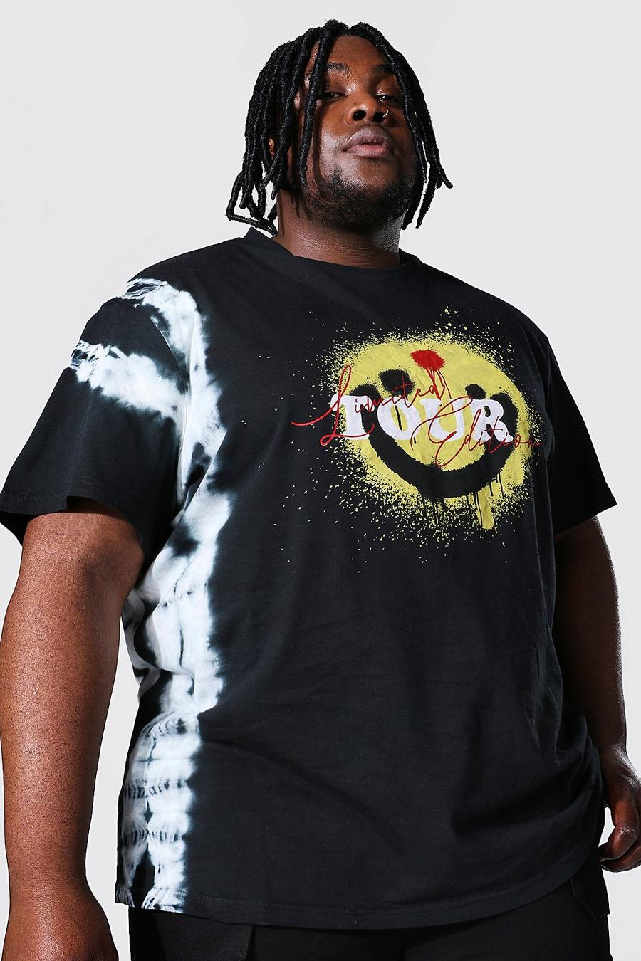 T-shirt Plus Size taglio rilassato effetto tie-dye con stampa di graffiti, Nero image number 1