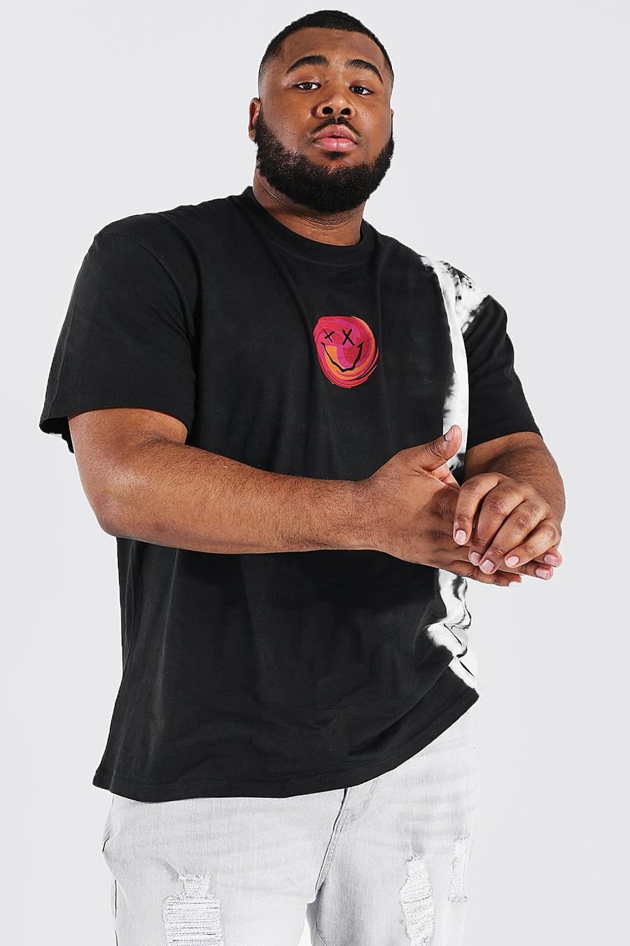 Black Plus Size Loose Tie Dye Swirl Face T-shirt image number 1