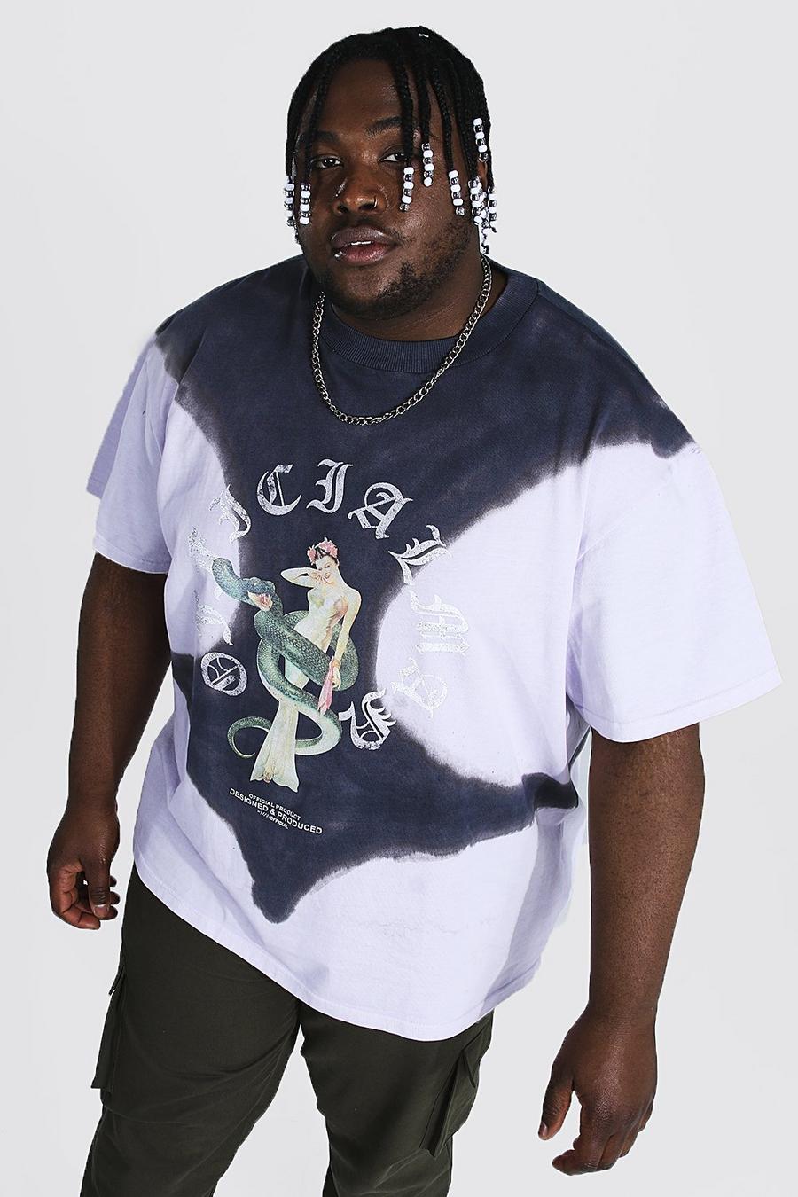 Blue Plus Size Loose Heavyweight Tie Dye T-shirt image number 1