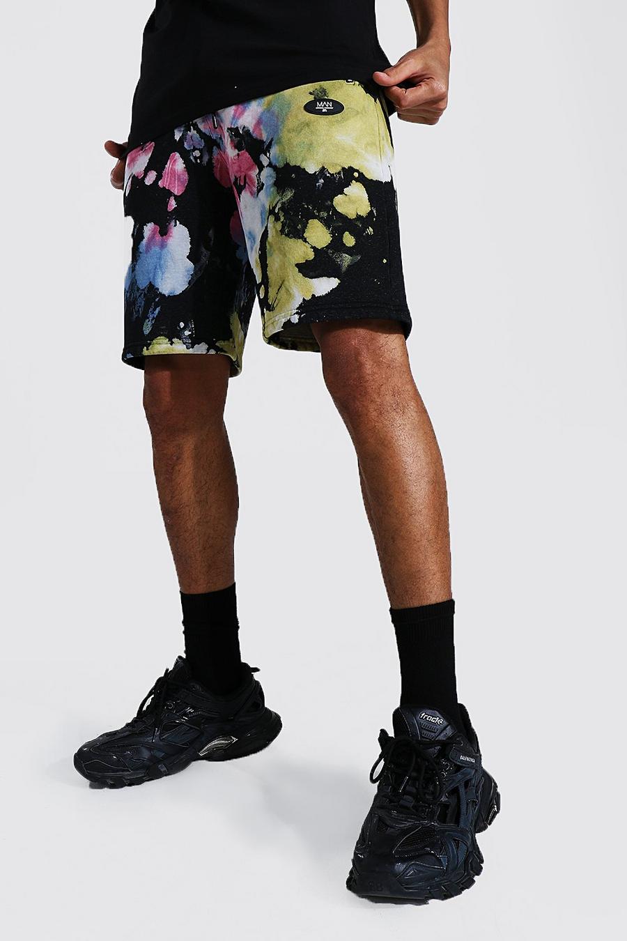Black Tall Regular Man Tie Dye Zip Shorts image number 1