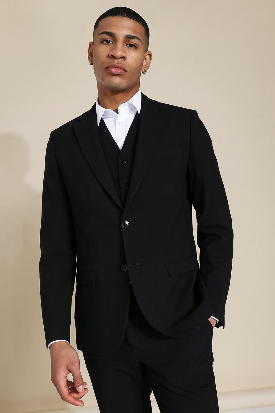 Chaqueta ajustada negra con botonadura, Negro image number 1