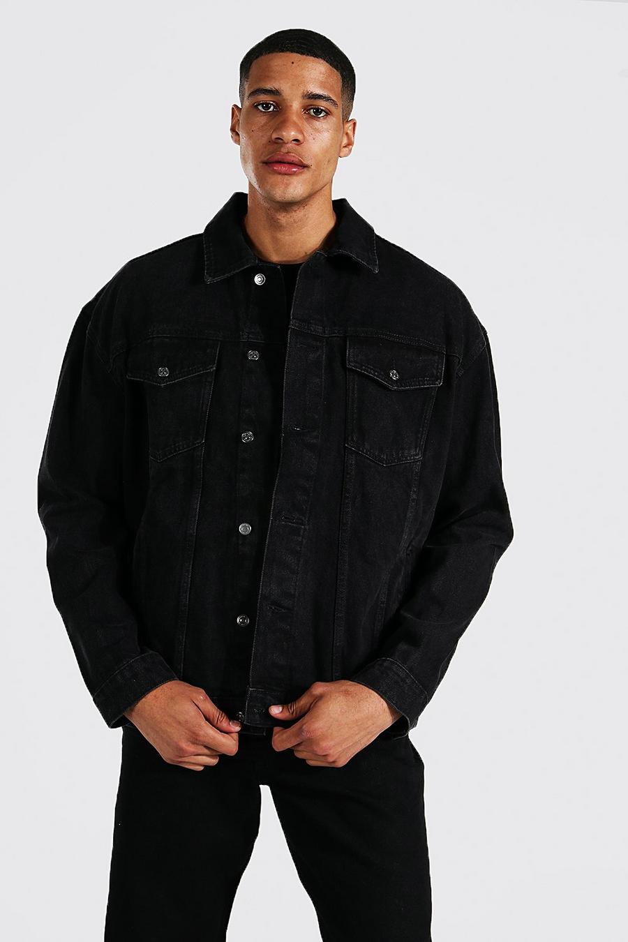 Washed black Tall Oversized Fit Denim Jacket image number 1