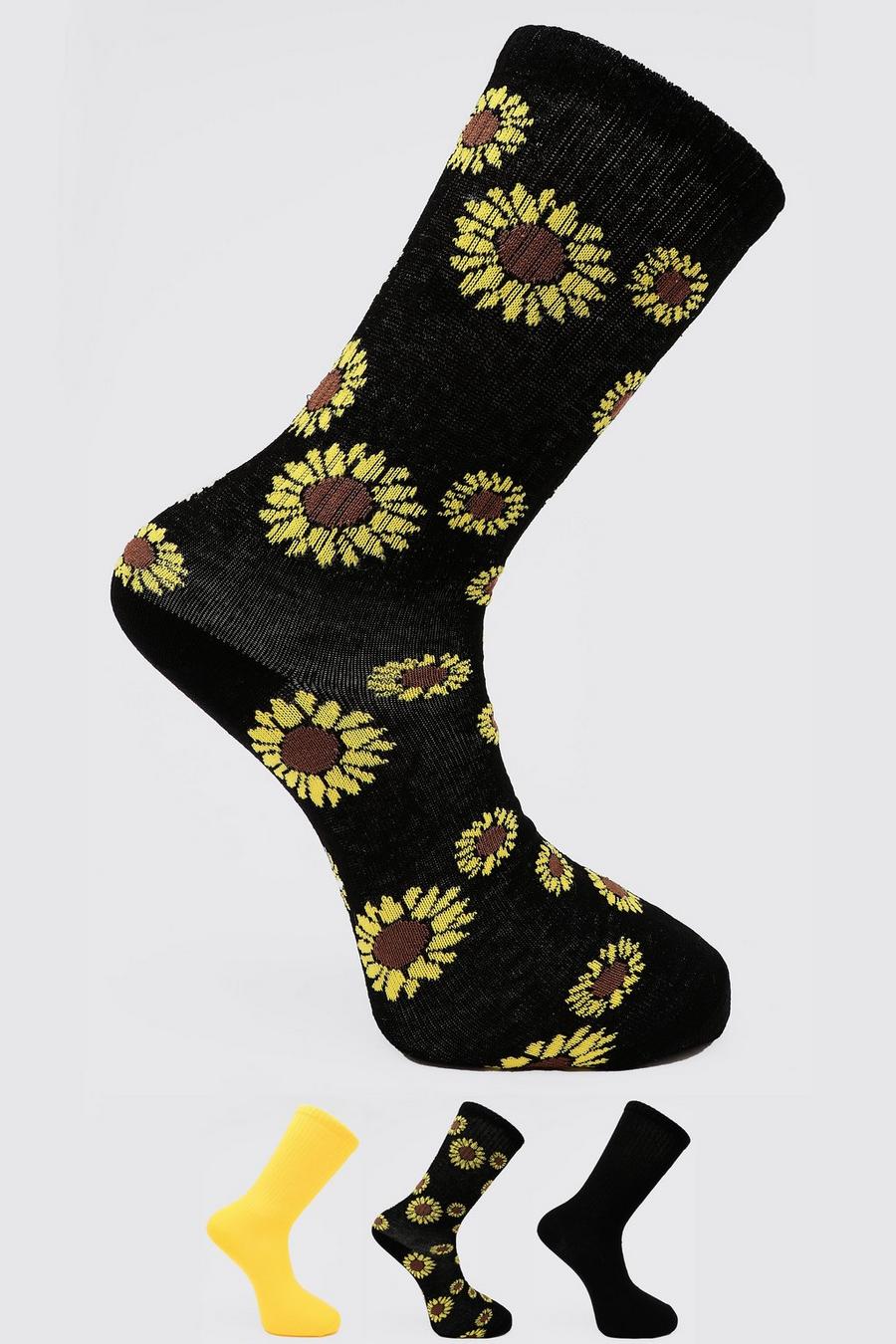 Multi 3 Pack Sunflower Print Socks image number 1