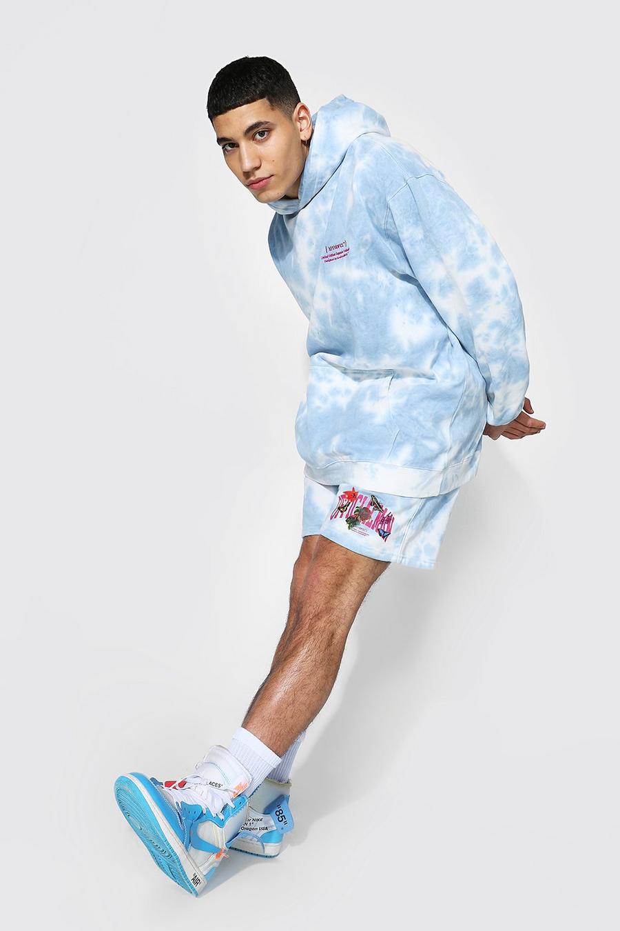 Light blue Batikmönstrad hoodie och shorts image number 1