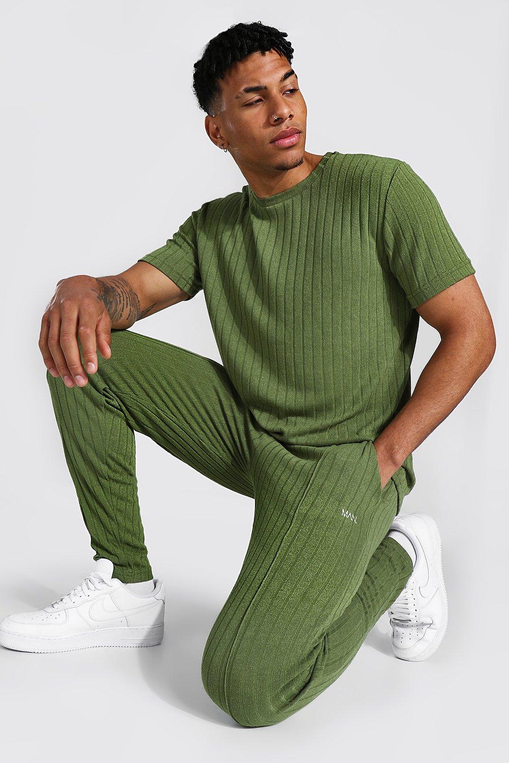 Stripe Knitted T shirt And Jogger Set boohoo