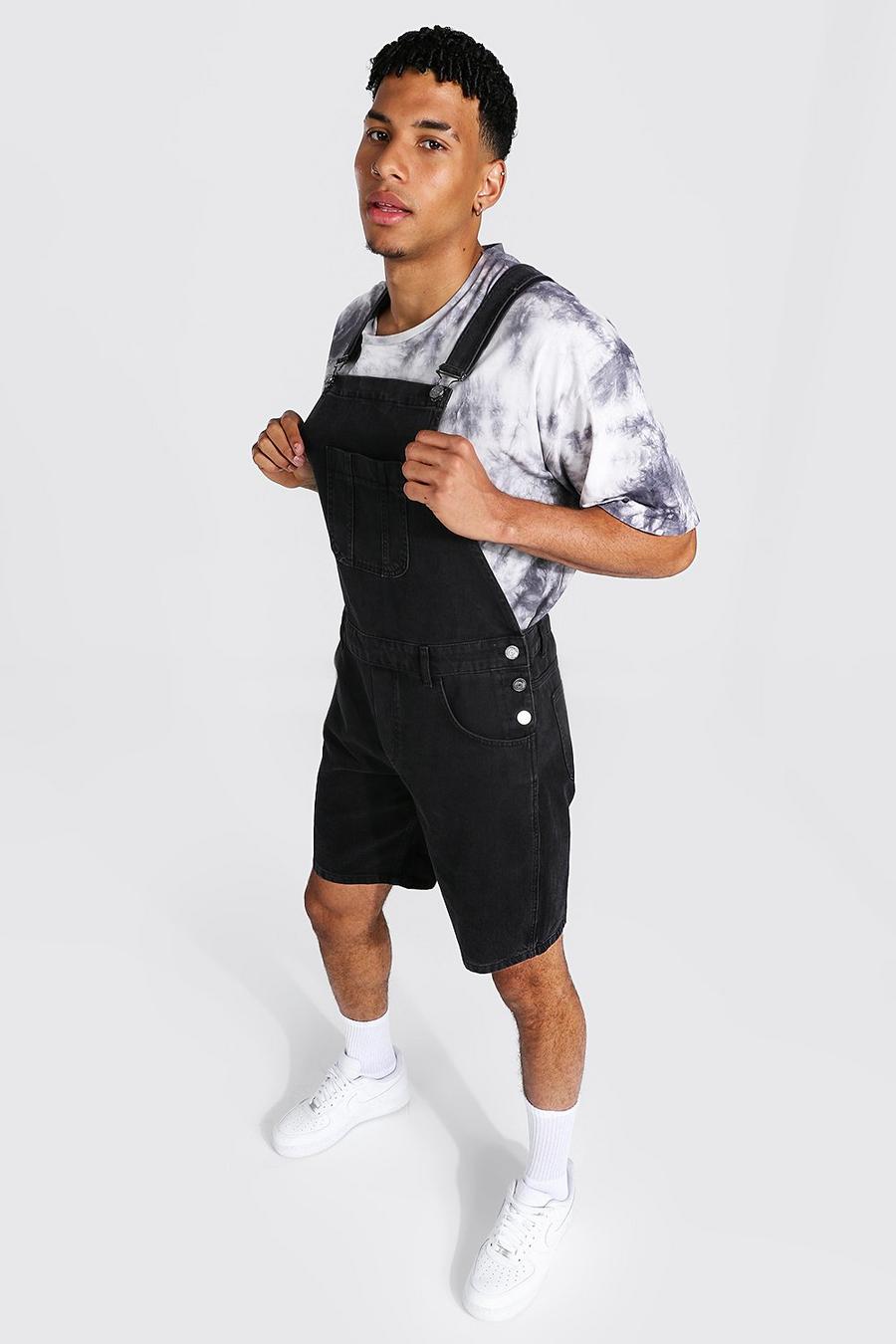 Washed black Relaxed Fit Short Dungaree image number 1