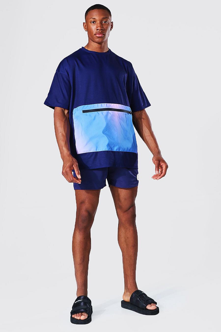 Navy Oversize t-shirt och shorts med ombréeffekt image number 1