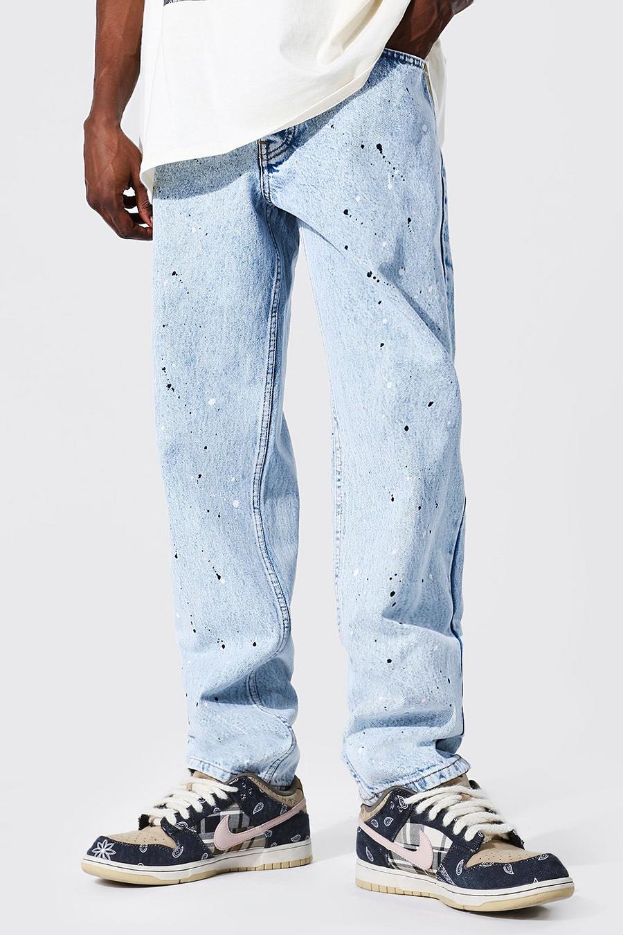 Ice blue Relaxed Fit Rigid Jeans With Paint Splatter image number 1