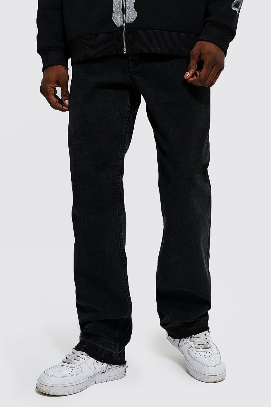 Washed black Relaxed Fit Rigid Jeans With Let Down Hem image number 1