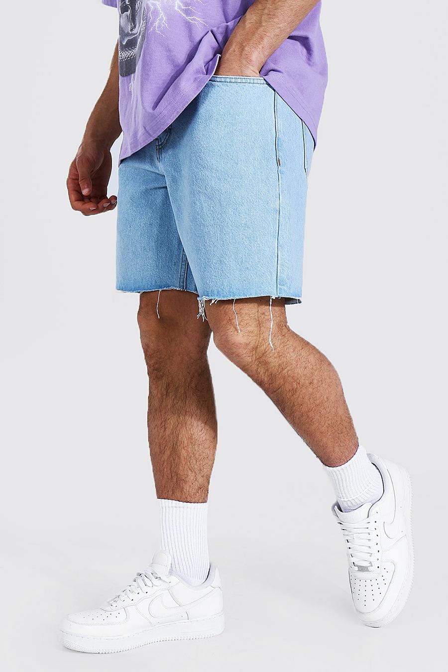 Pantalones cortos vaqueros holgados deshilachados exagerados, Azul claro image number 1
