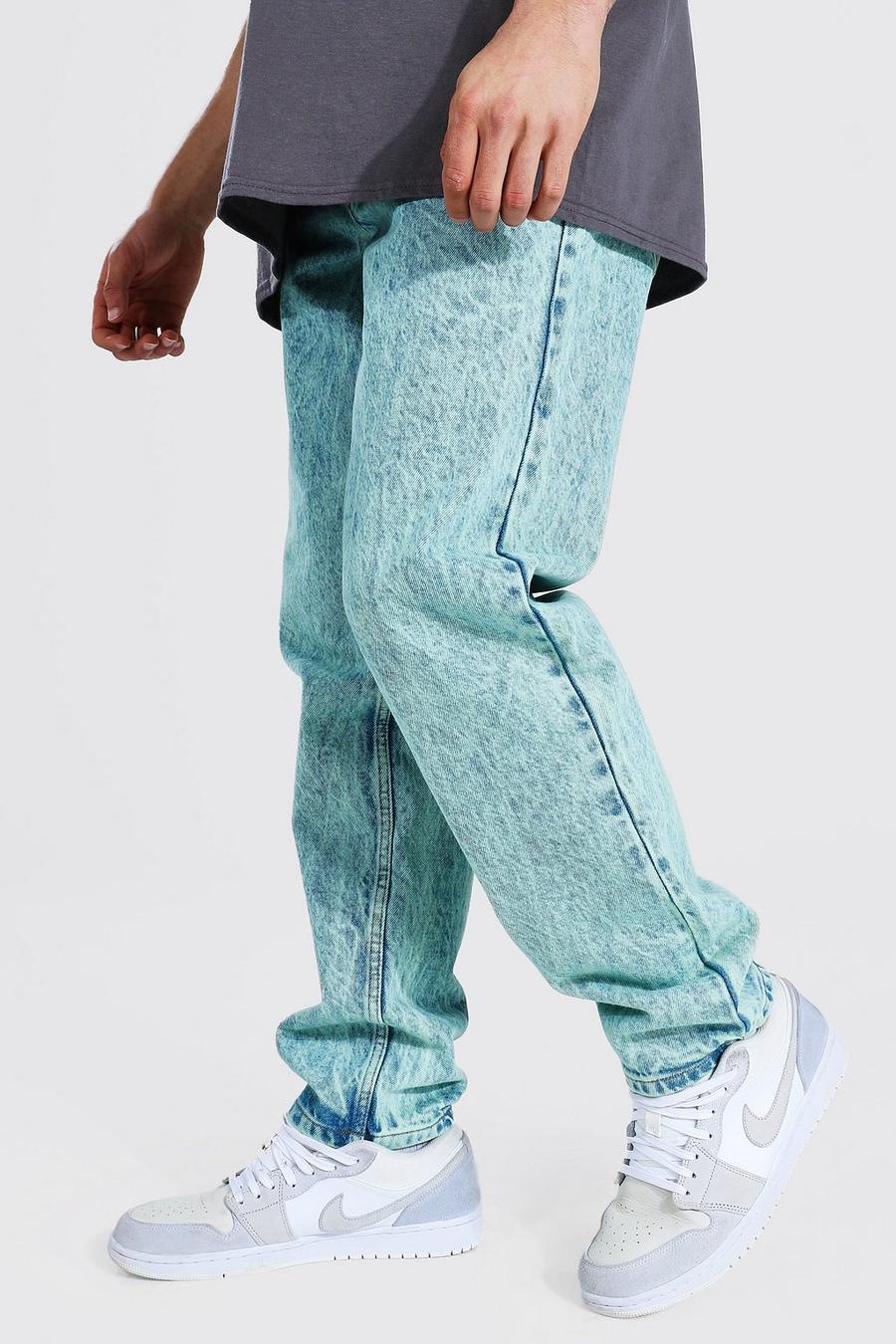 Green Relaxed Fit Rigid Acid Wash Jeans image number 1