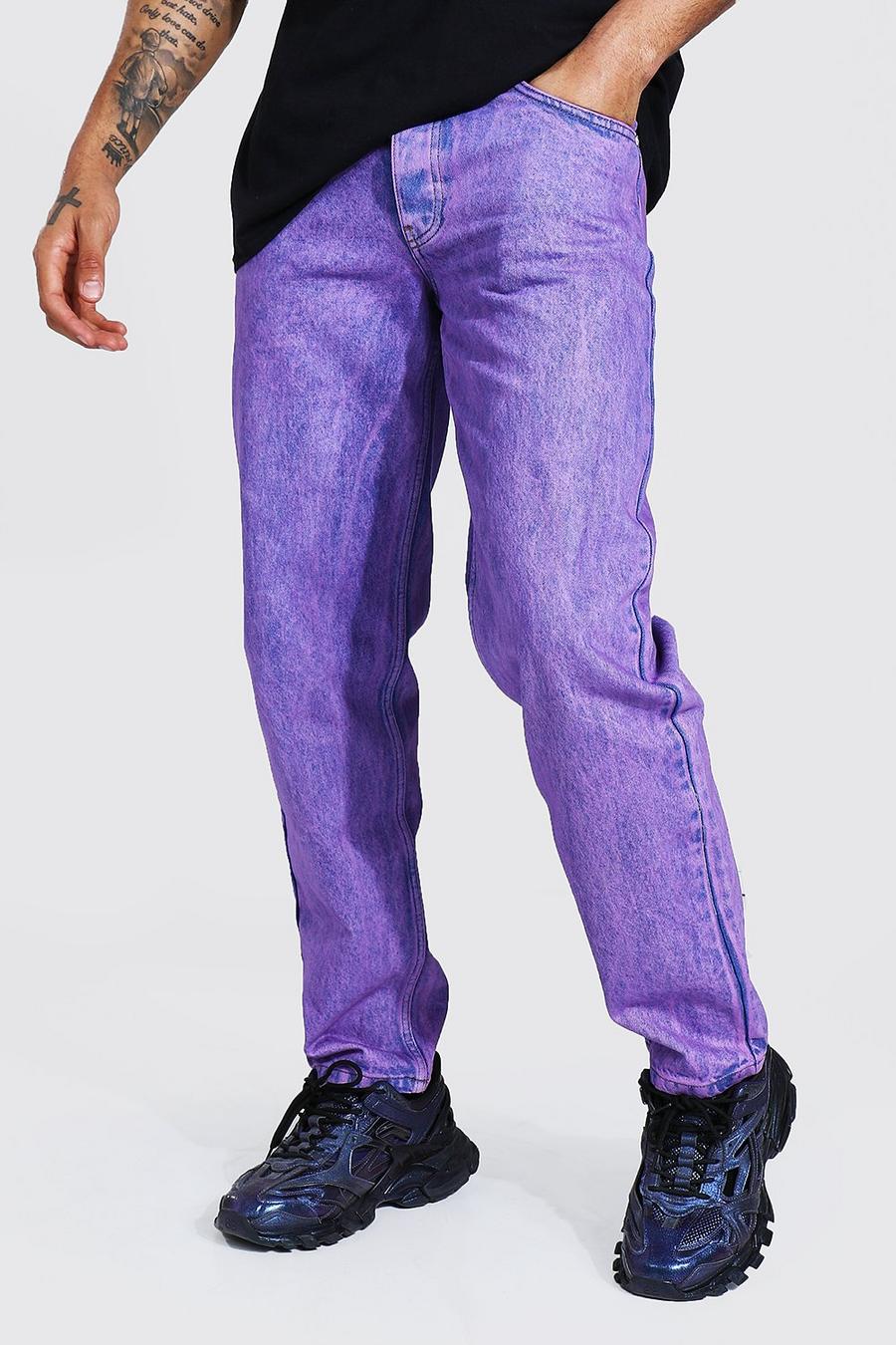 Purple Relaxed Fit Rigid Acid Wash Jeans image number 1