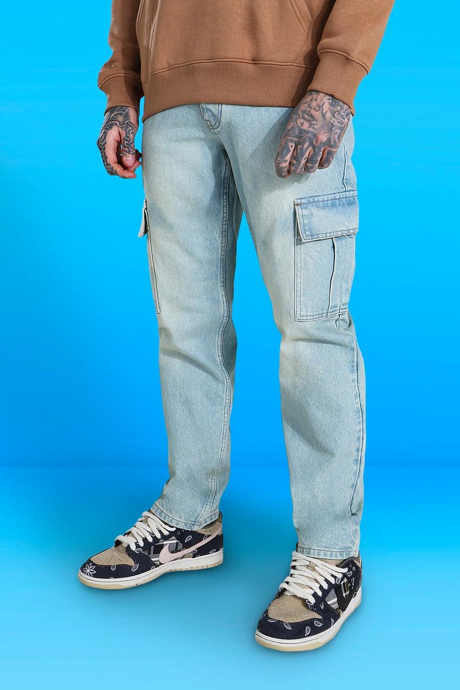 Antique blue Jeans med raka ben och cargofickor image number 1