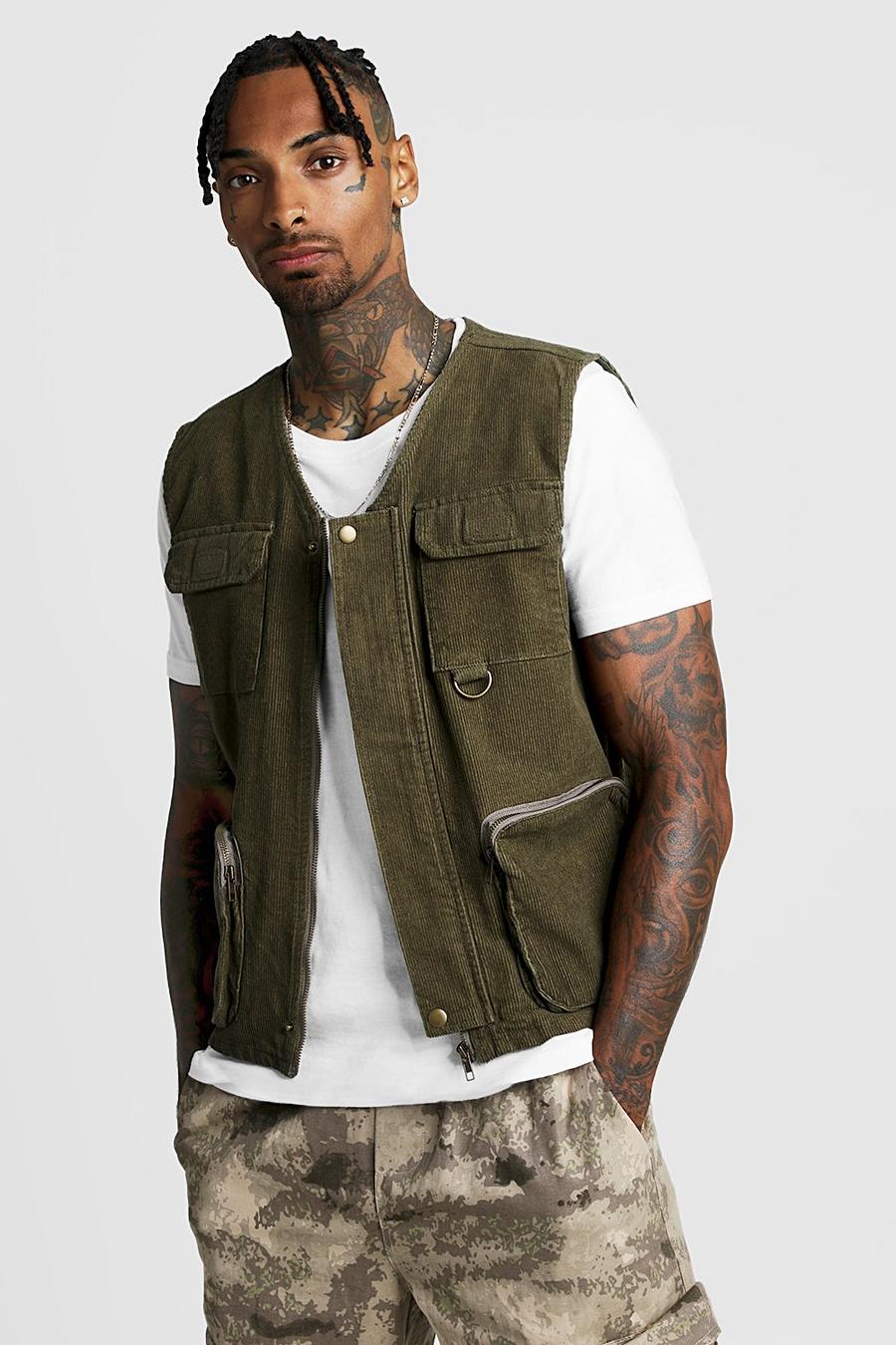 Khaki Cord Utility Vest image number 1