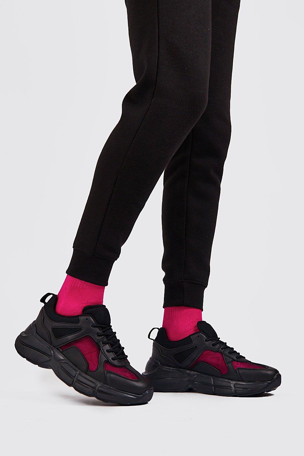 pink and black chunky trainers