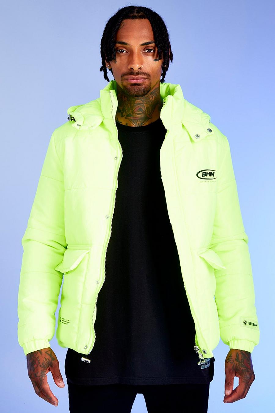 Neon-green fluo Deno Driz Puffer Jacket With BHM Print image number 1
