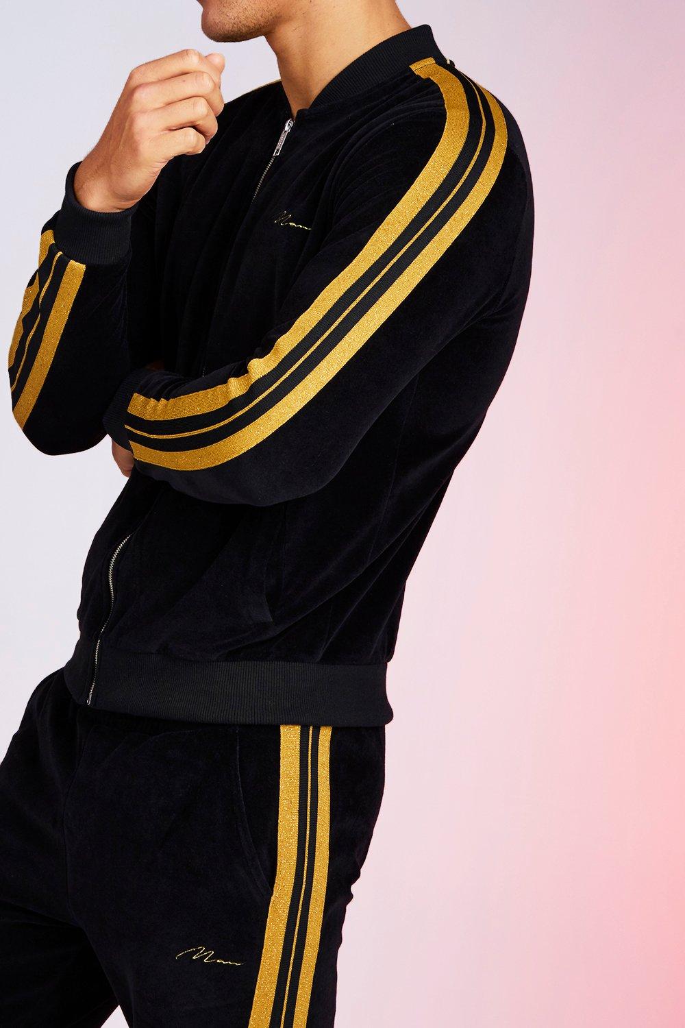 Mens black and gold hot sale tracksuit