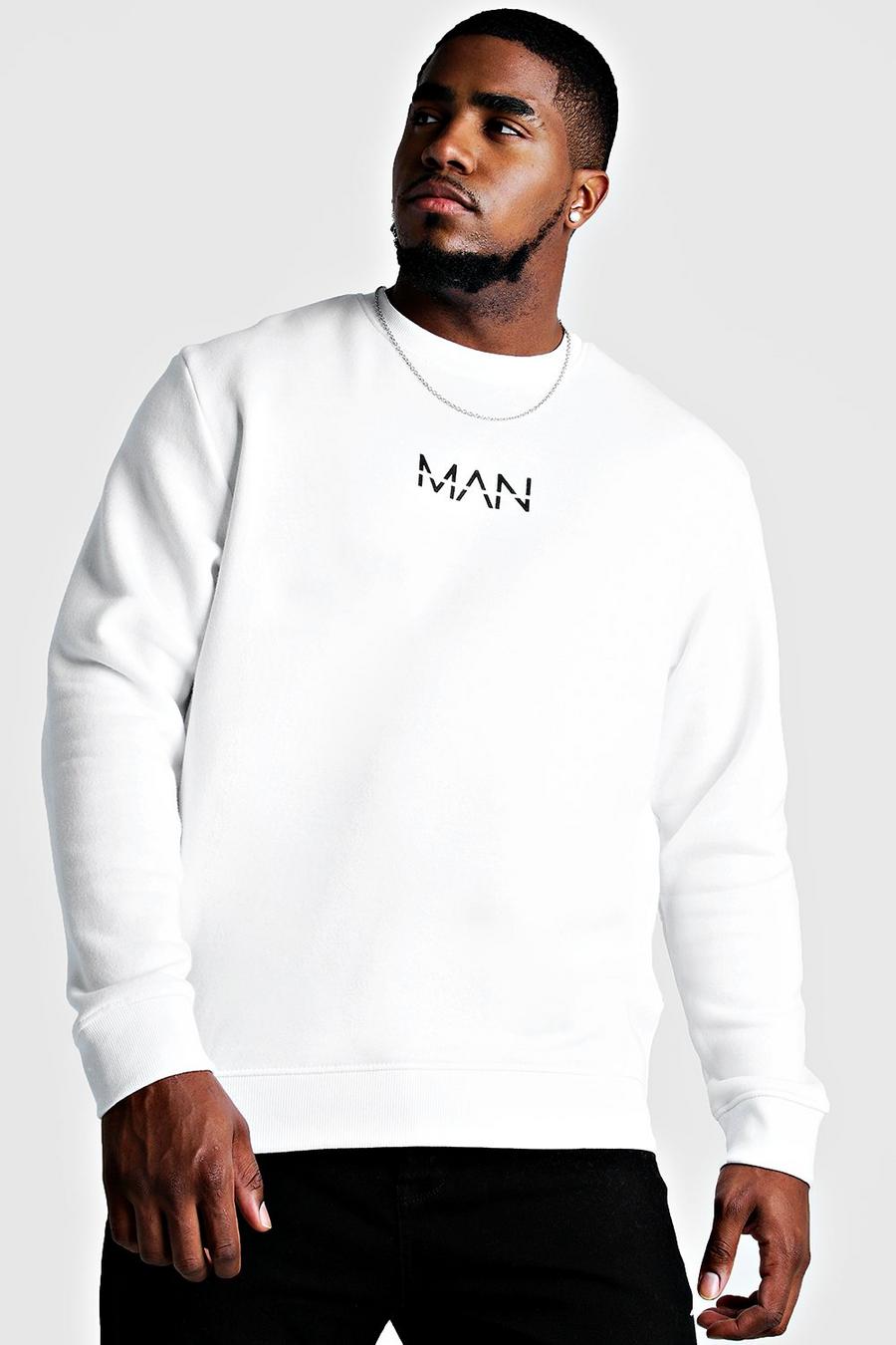 לבן סווטשירט עם לוגו MAN חצוי לגברים גדולים וגבוהים image number 1