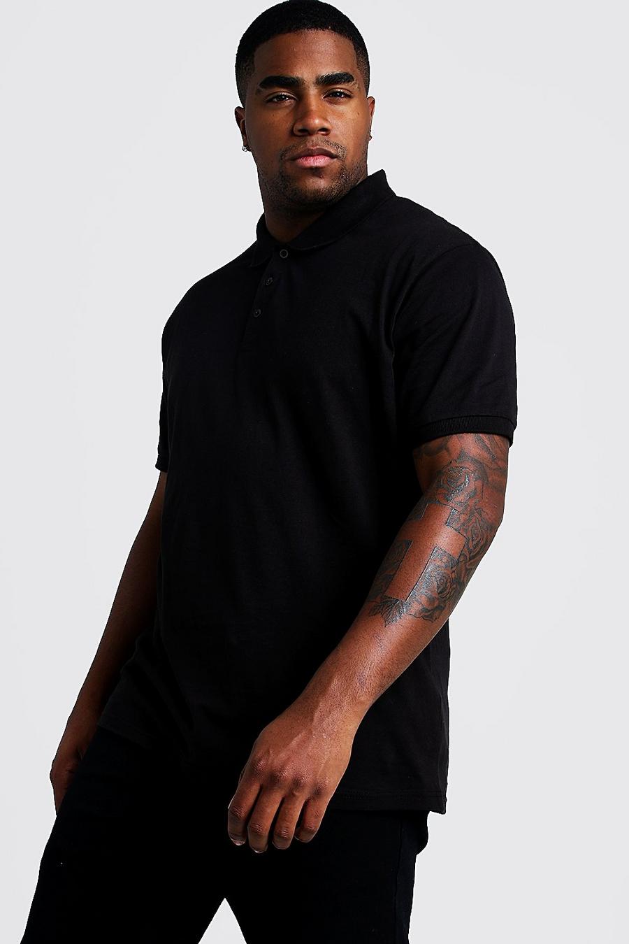 שחור חולצת פולו בייסיק קצרה לגברים גדולים וגבוהים image number 1