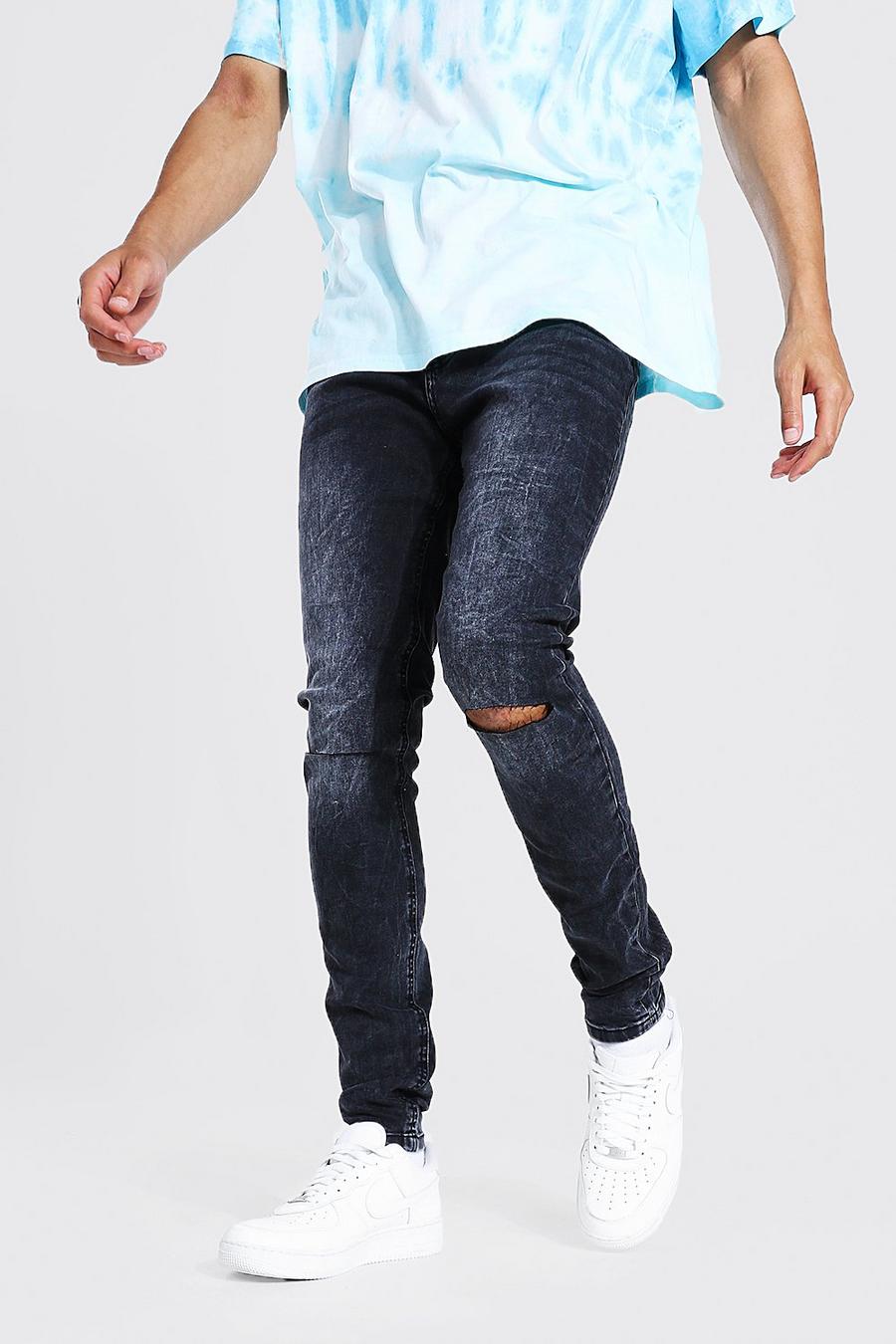 Jeans Tall Skinny Fit elasticizzati con tagli sul ginocchio, Washed black image number 1