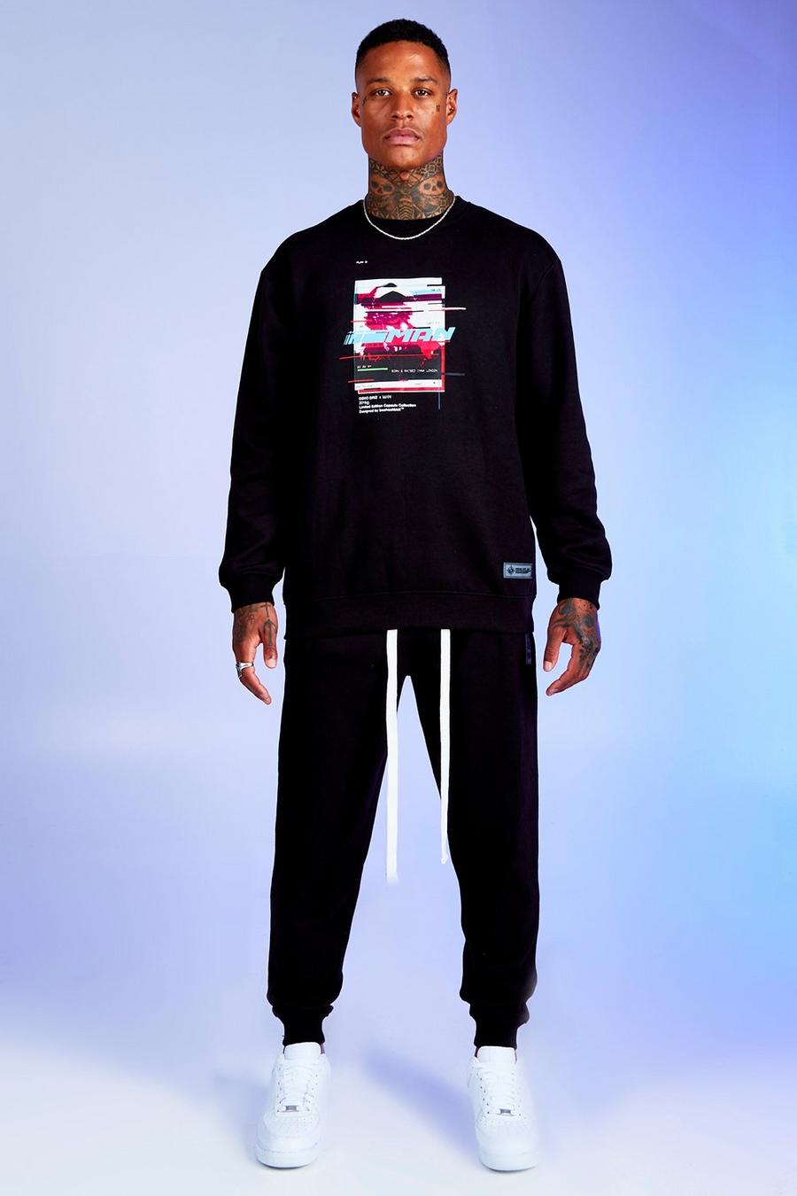 Black Deno Driz Tracksuit With Graphic Print image number 1