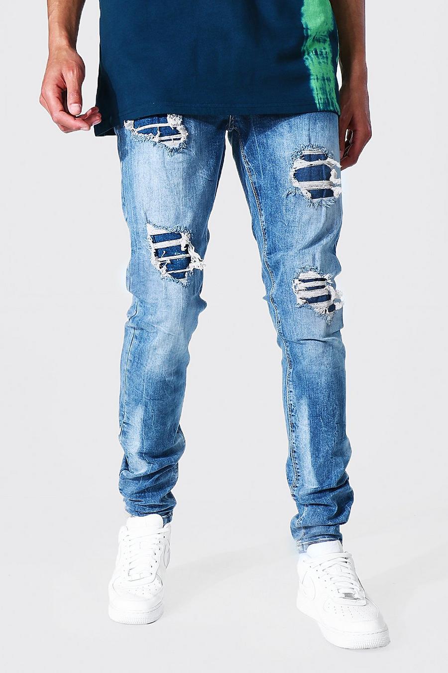 Jeans Tall Skinny Fit elasticizzati con strappi & rattoppi, Vintage blue image number 1