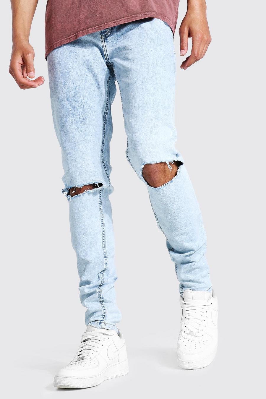 Jeans Tall Skinny Fit elasticizzati con strappi ampi sul ginocchio, Ice blue image number 1