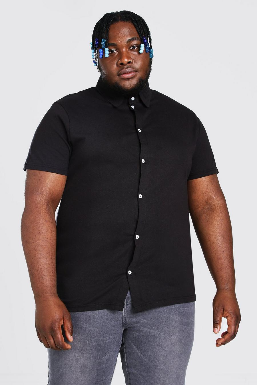 Black Big & Tall - Basic kortärmad skjorta i jersey image number 1