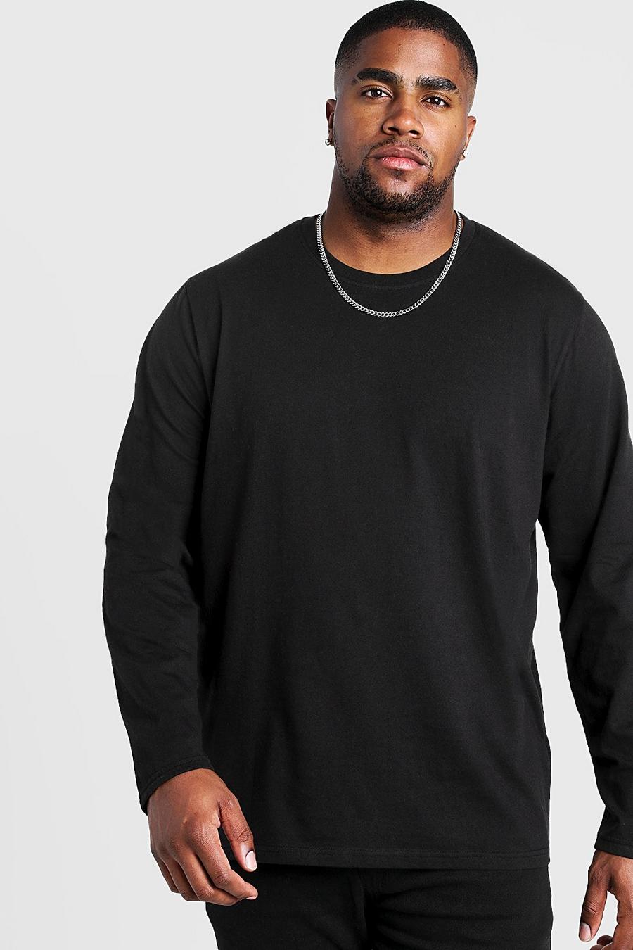 Zwart Plus Size Basic T-Shirt Met Lange Mouwen image number 1