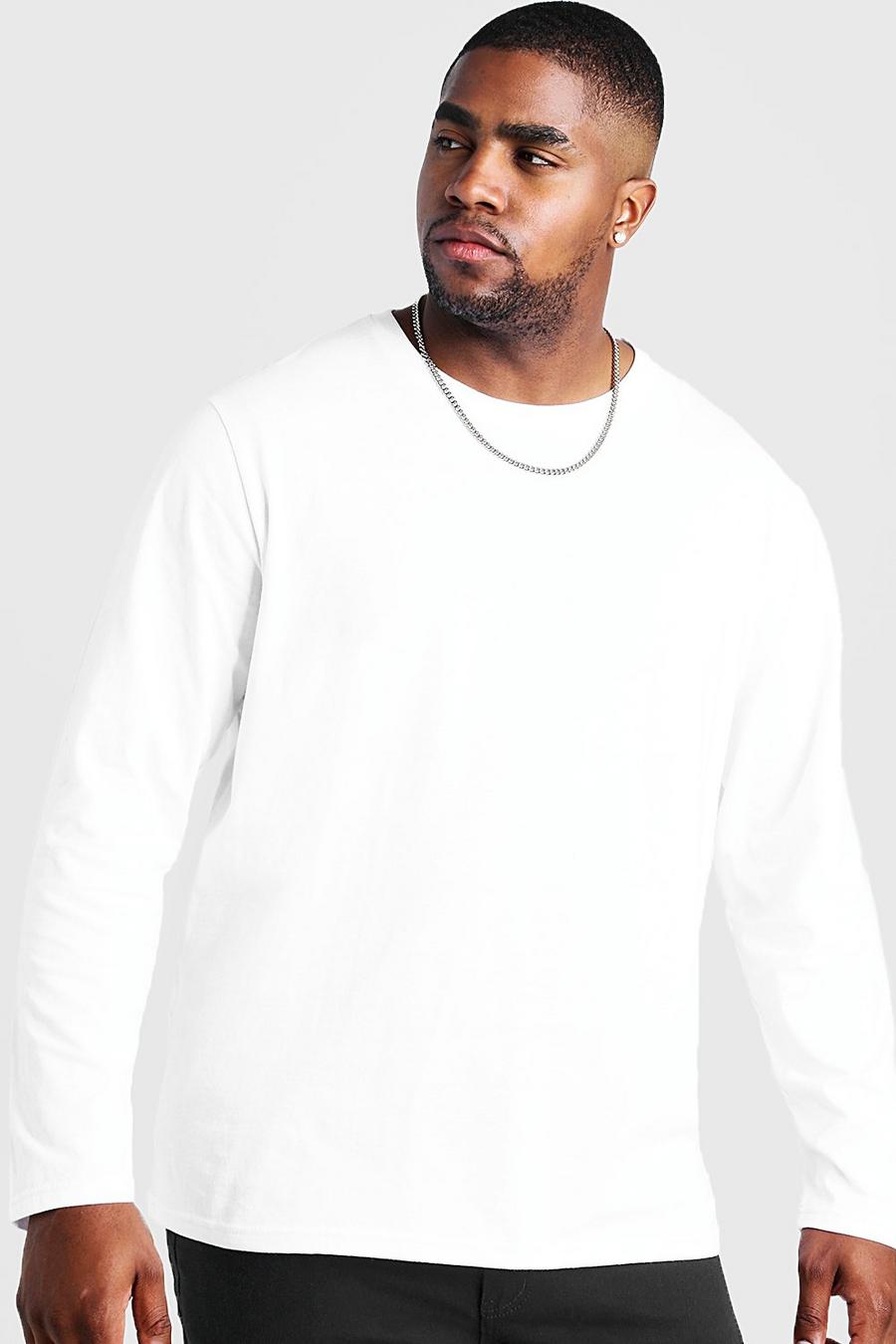 Big & Tall Schlichtes langärmeliges T-Shirt, Weiß image number 1