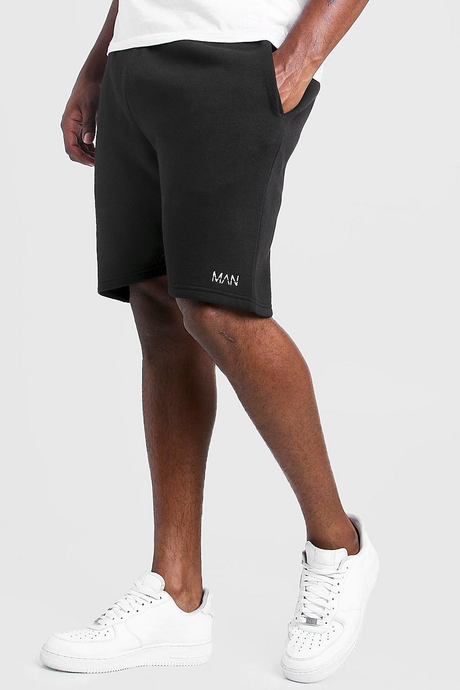 Big & Tall Skinny-Fit Shorts mit MAN-Streifen, Schwarz image number 1