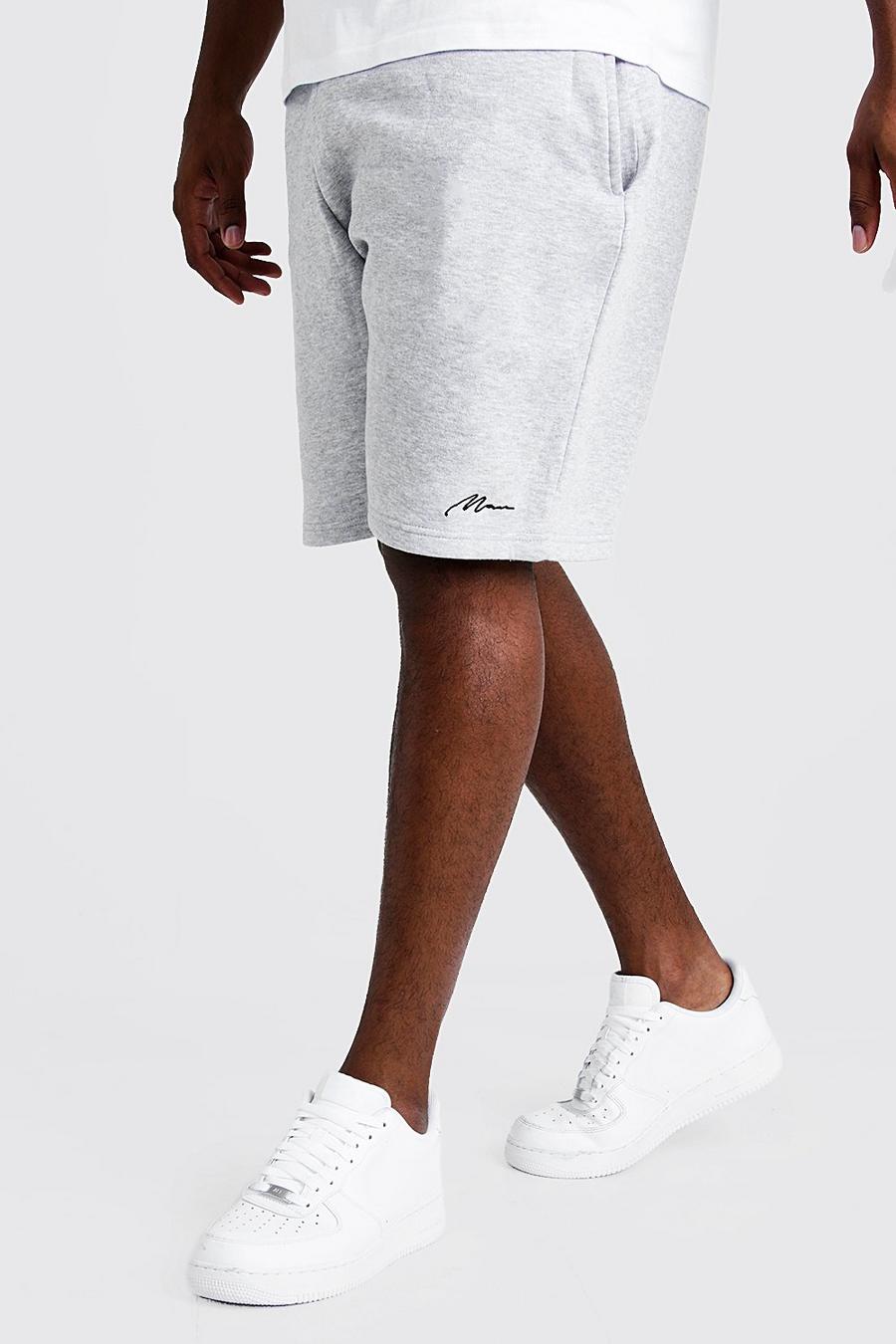 Big & Tall Skinny Fit Shorts mit MAN-Stickerei, Grau meliert grey image number 1