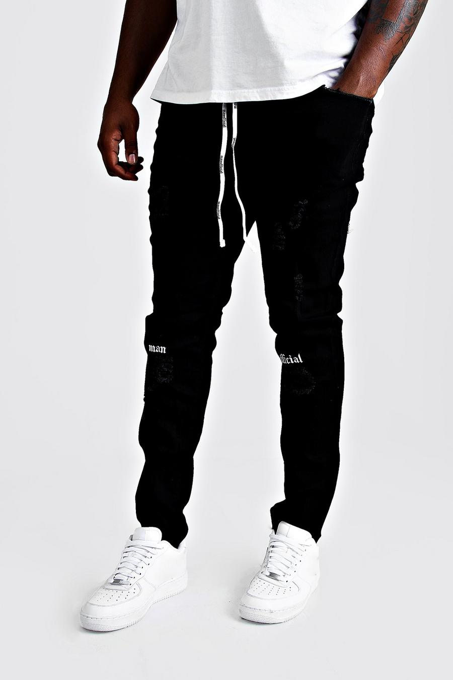 שחור סקיני ג'ינס עם קרעים בברכיים לגברים גדולים וגבוהים image number 1
