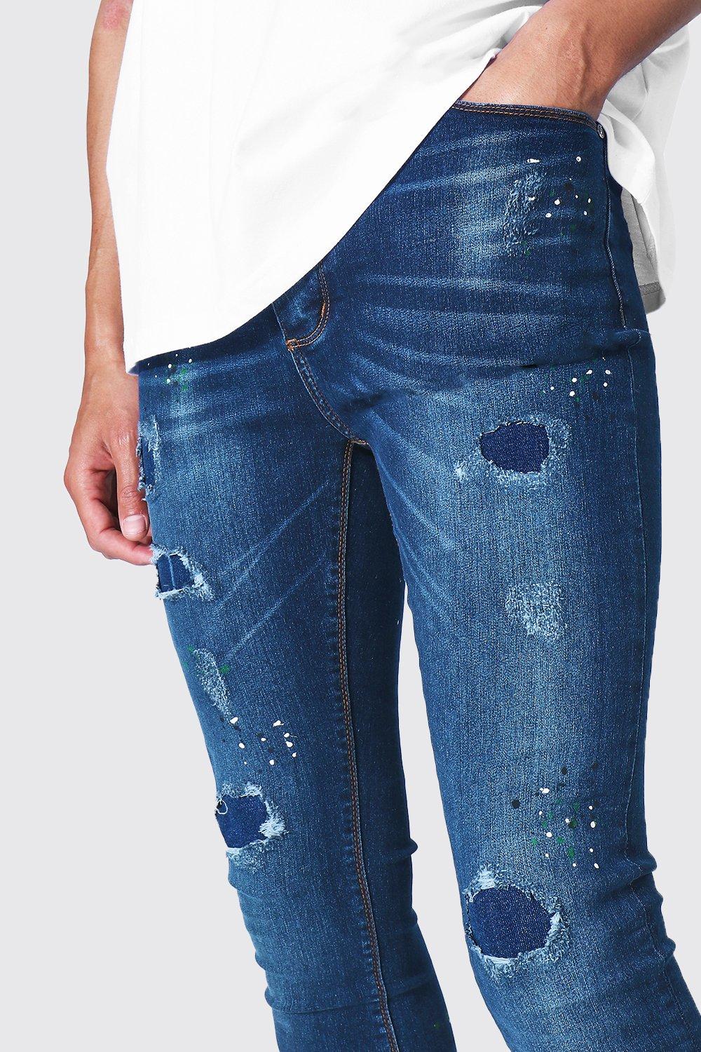 dark blue paint splatter jeans