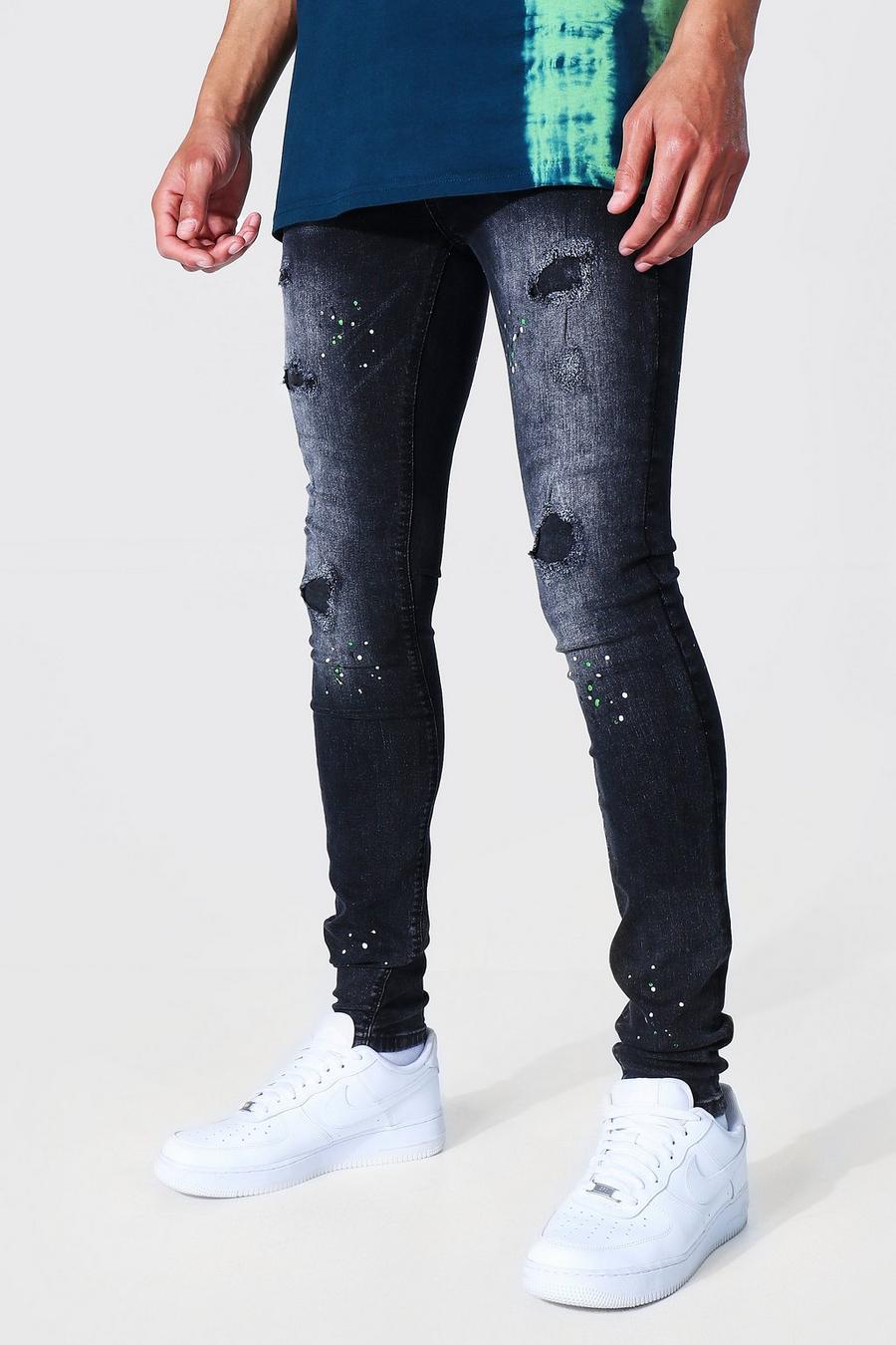 Washed black Tall Super Skinny Paint Splatter Jean image number 1