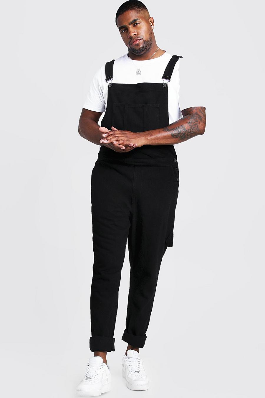 Black Plus Size Slim Fit Rigid Denim Overalls image number 1