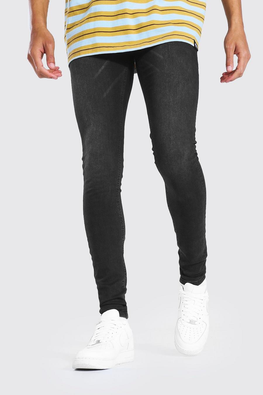 שחור דהוי מכנסי ג'ינס סופר סקיני לגברים גבוהים image number 1