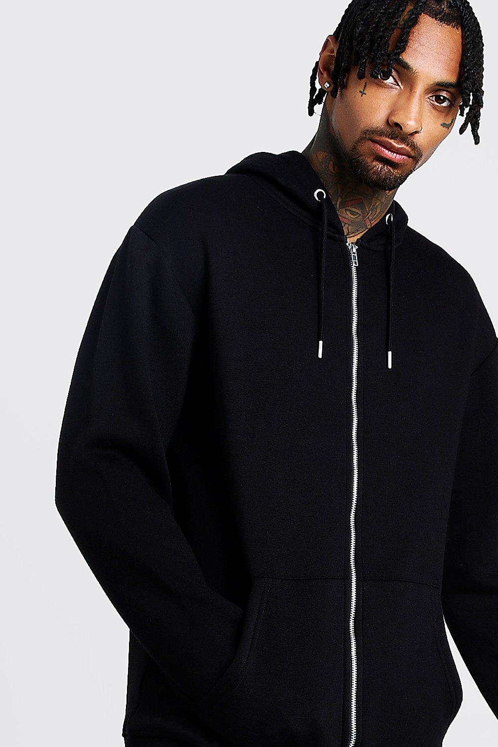 Mens longline zip on sale hoodie