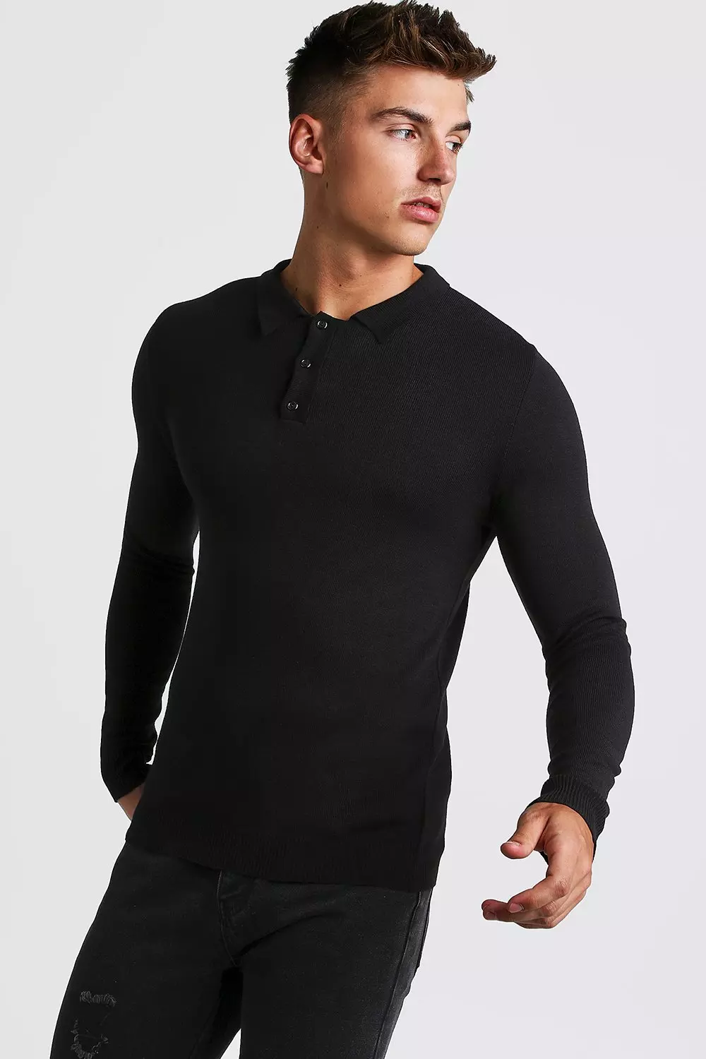 Muscle fit long sleeve polo on sale