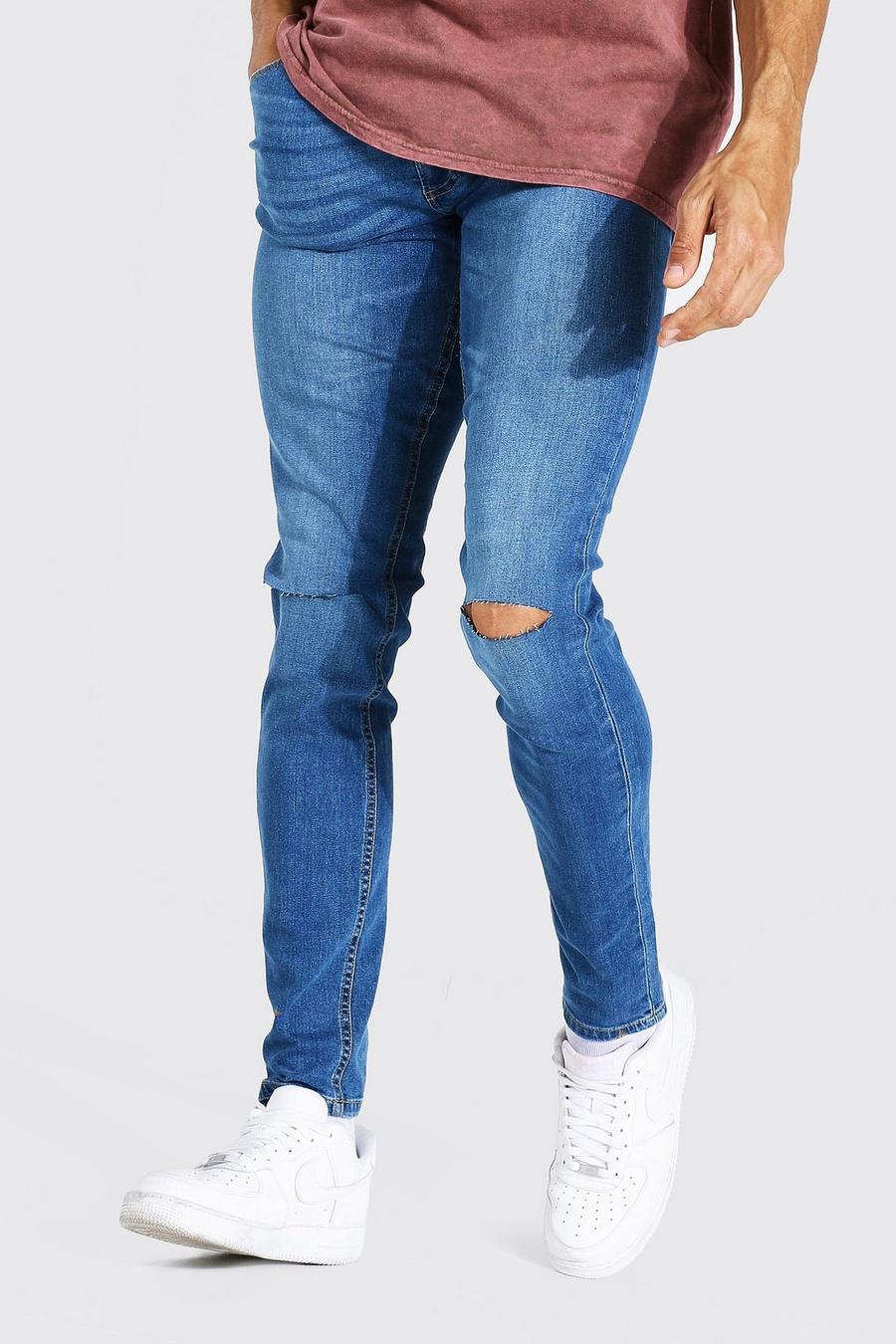 Jeans Tall Skinny Fit elasticizzati con tagli sul ginocchio, Antique blue image number 1