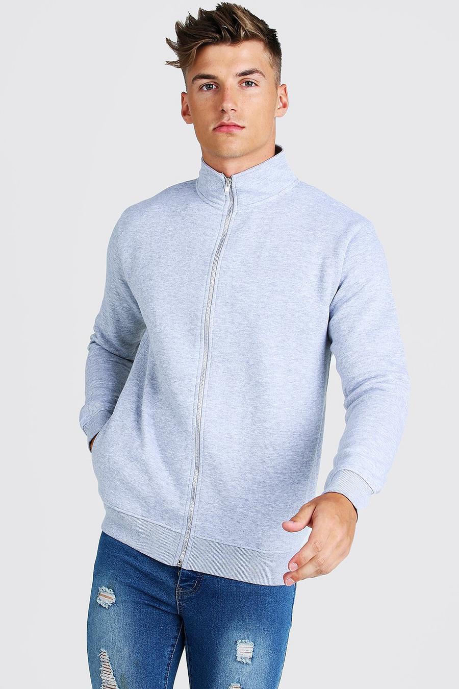 Grey Funnel Neck Zip Through Sweater image number 1