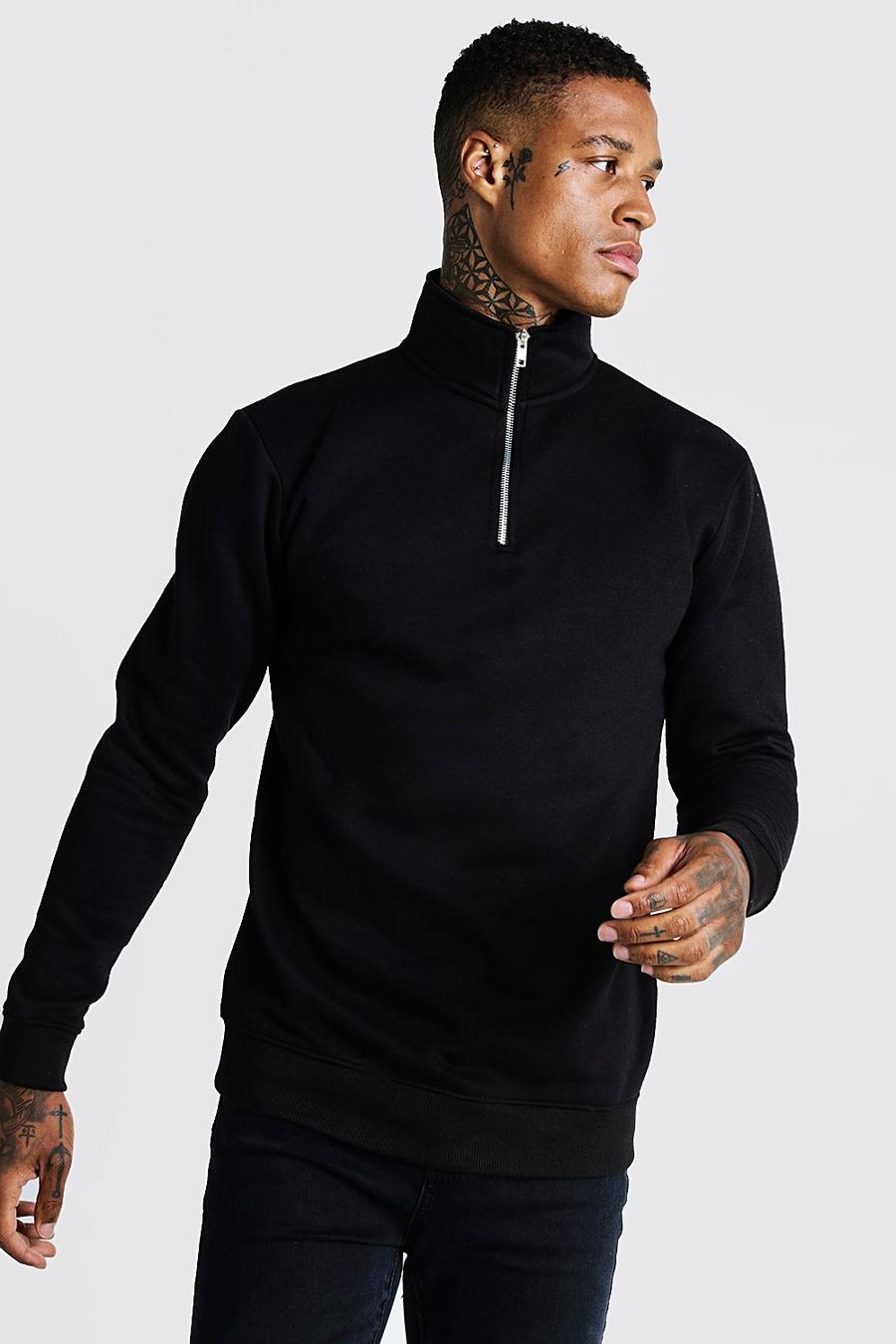 Black Sweatshirt med hög krage och kort dragkedja image number 1